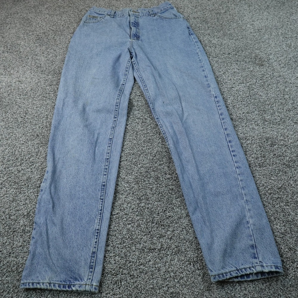 VTG Lee Jeans Womens 14 Light Blue Denim Pants High Rise Straight Mom USA 90s